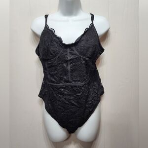 Rue21 Teddie 1X Black Lace Bodysuit Thong Intimates Lingerie‎ Plus Size C410